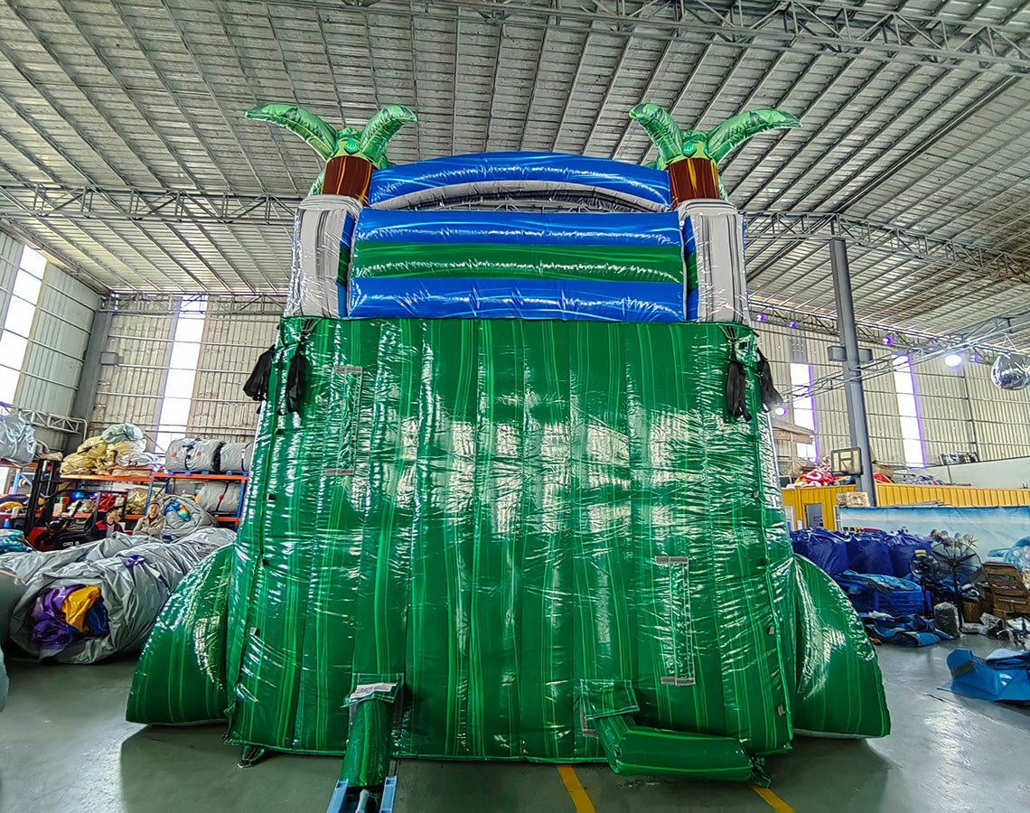 18ft Green Gush Hybrid Dual Lane Inflatable Water Slide - BounceWave Inflatable Sales