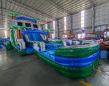 18ft Green Gush Hybrid Dual Lane Inflatable Water Slide - BounceWave Inflatable Sales