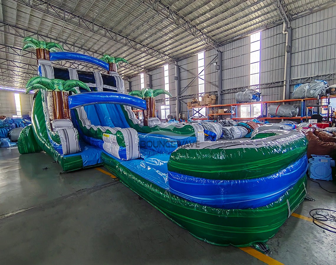 18ft Green Gush Hybrid Dual Lane Inflatable Water Slide - BounceWave Inflatable Sales