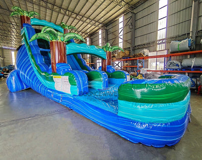 18ft Island Drop Commercial Single Lane Inflatable Water Slide - BounceWave Inflatable Sales