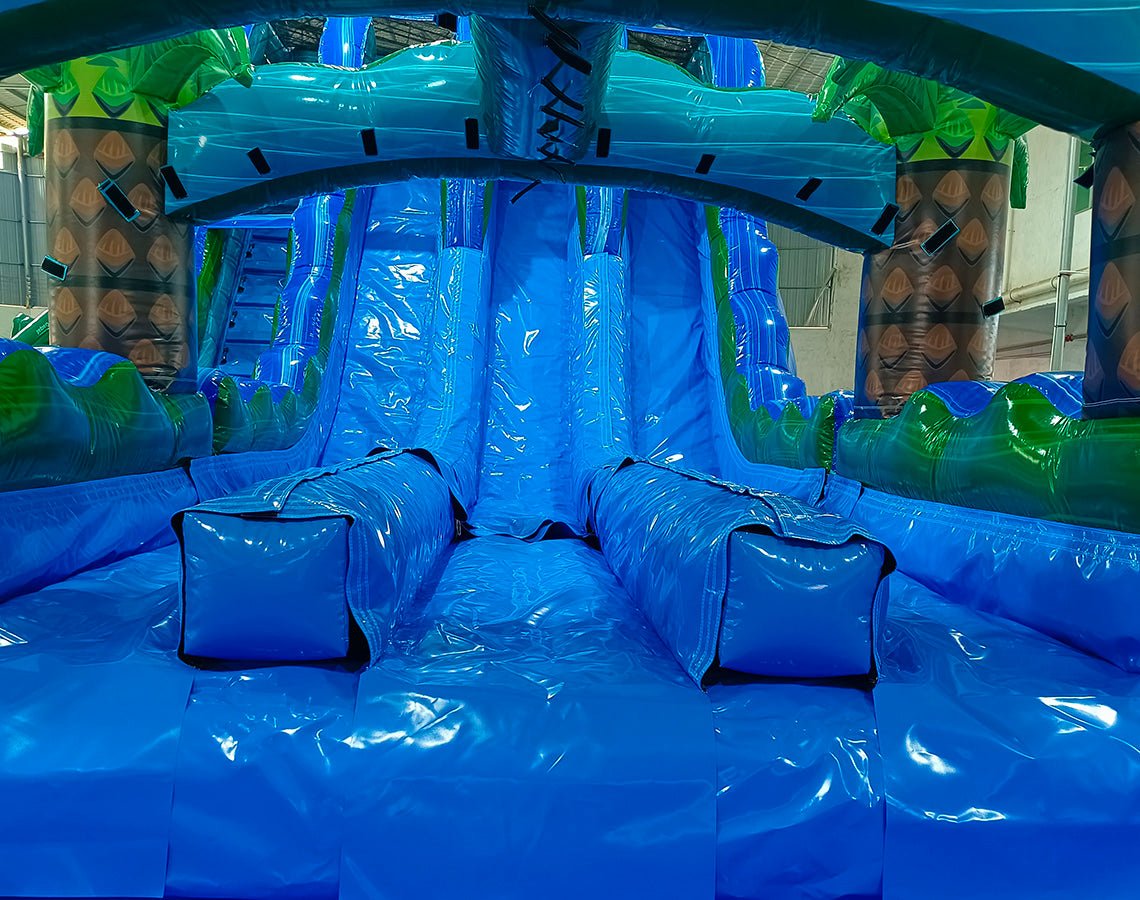 Drop Zone Inflatable 18ft Island Drop Triple Lane Water Slide – Hybrid
