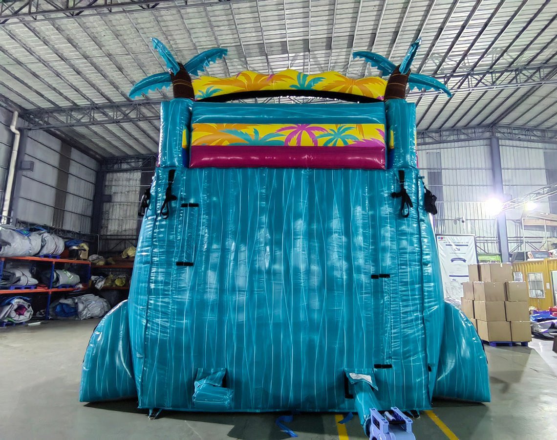 18ft Island Flow Palms Dual Lane Center Climb Inflatable Water Slide - BounceWave Inflatable Sales