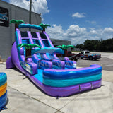 18ft Purple Plunge Dual Lane Water Slide – Center Climb - BounceWave Inflatable Sales