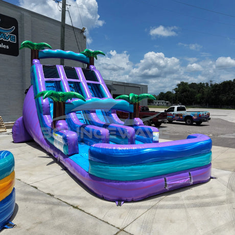 18ft Purple Plunge Dual Lane Water Slide – Center Climb - BounceWave Inflatable Sales