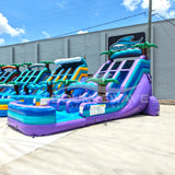 18ft Purple Plunge Dual Lane Water Slide – Center Climb - BounceWave Inflatable Sales