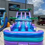 18ft Purple Plunge Dual Lane Water Slide – Center Climb - BounceWave Inflatable Sales