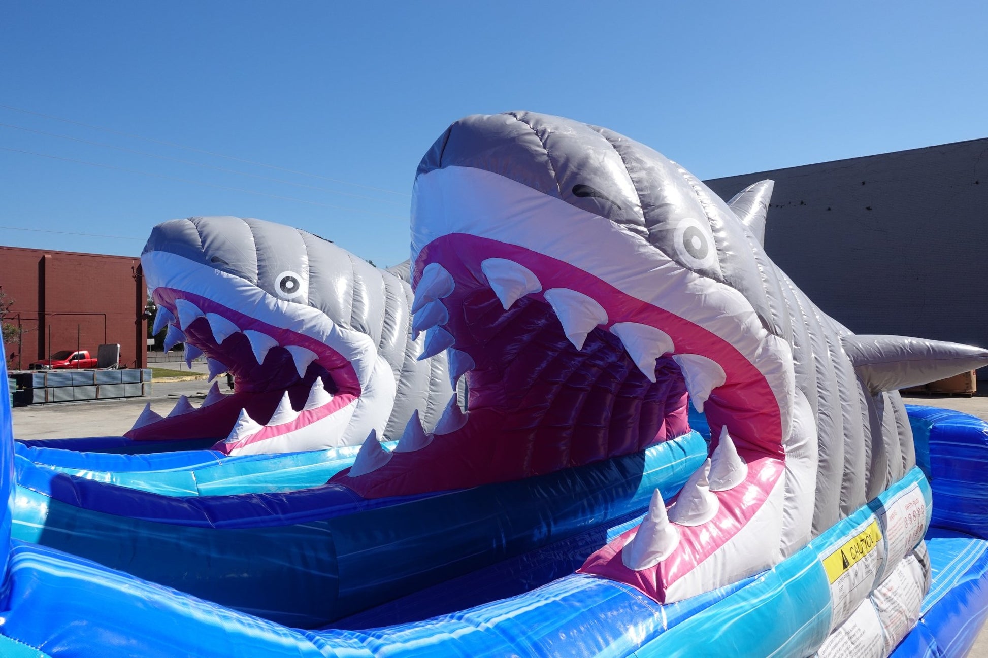 18ft Shark Beach Dual Lane Center Climb Inflatable Water Slide - BounceWave Inflatable Sales