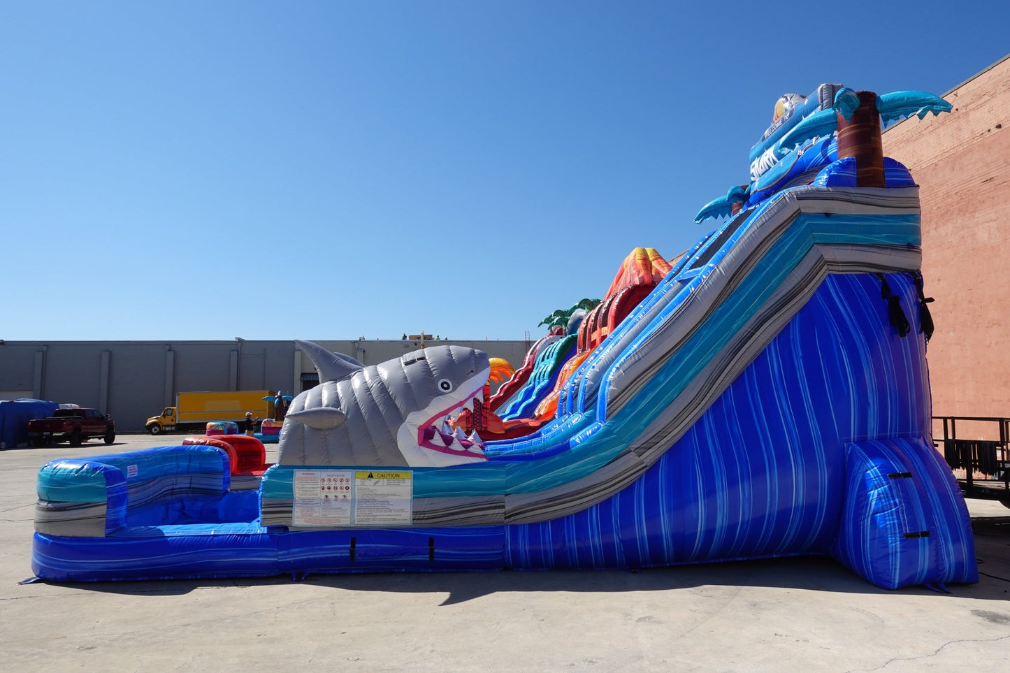 18ft Shark Beach Dual Lane Center Climb Inflatable Water Slide - BounceWave Inflatable Sales