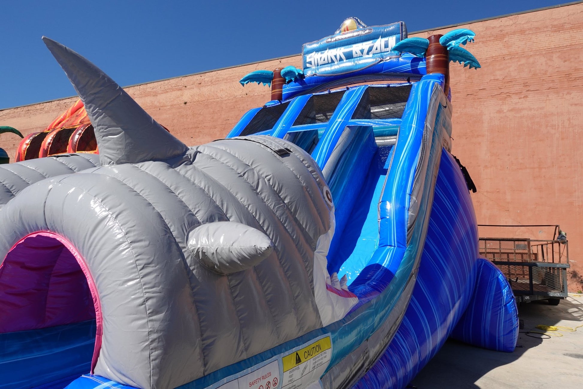 18ft Shark Beach Dual Lane Center Climb Inflatable Water Slide - BounceWave Inflatable Sales