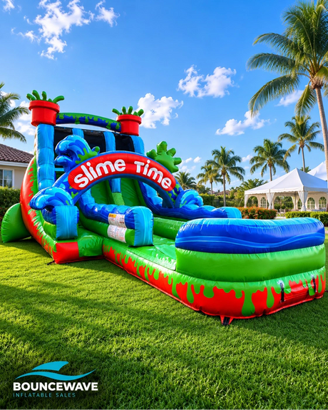 18ft Slime-Time Dual Lane Water Slide – Hybrid - BounceWave Inflatable Sales