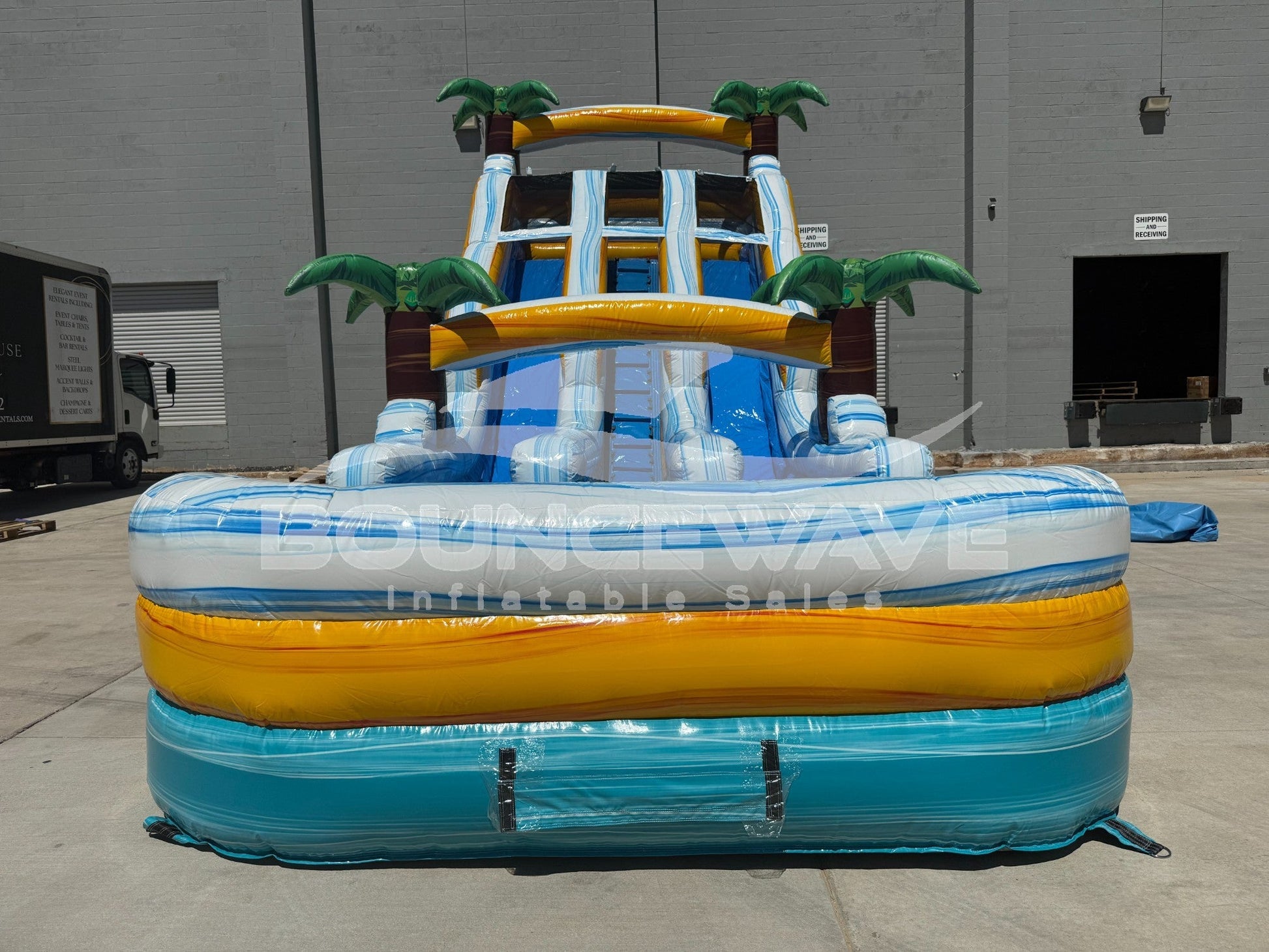 18ft Surf's Up Dual Lane Center Climb Inflatable Water Slide - BounceWave Inflatable Sales