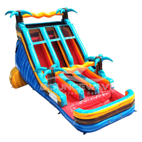 18ft Tropic Shock Dual Lane Water Slide – Center Climb - BounceWave Inflatable Sales
