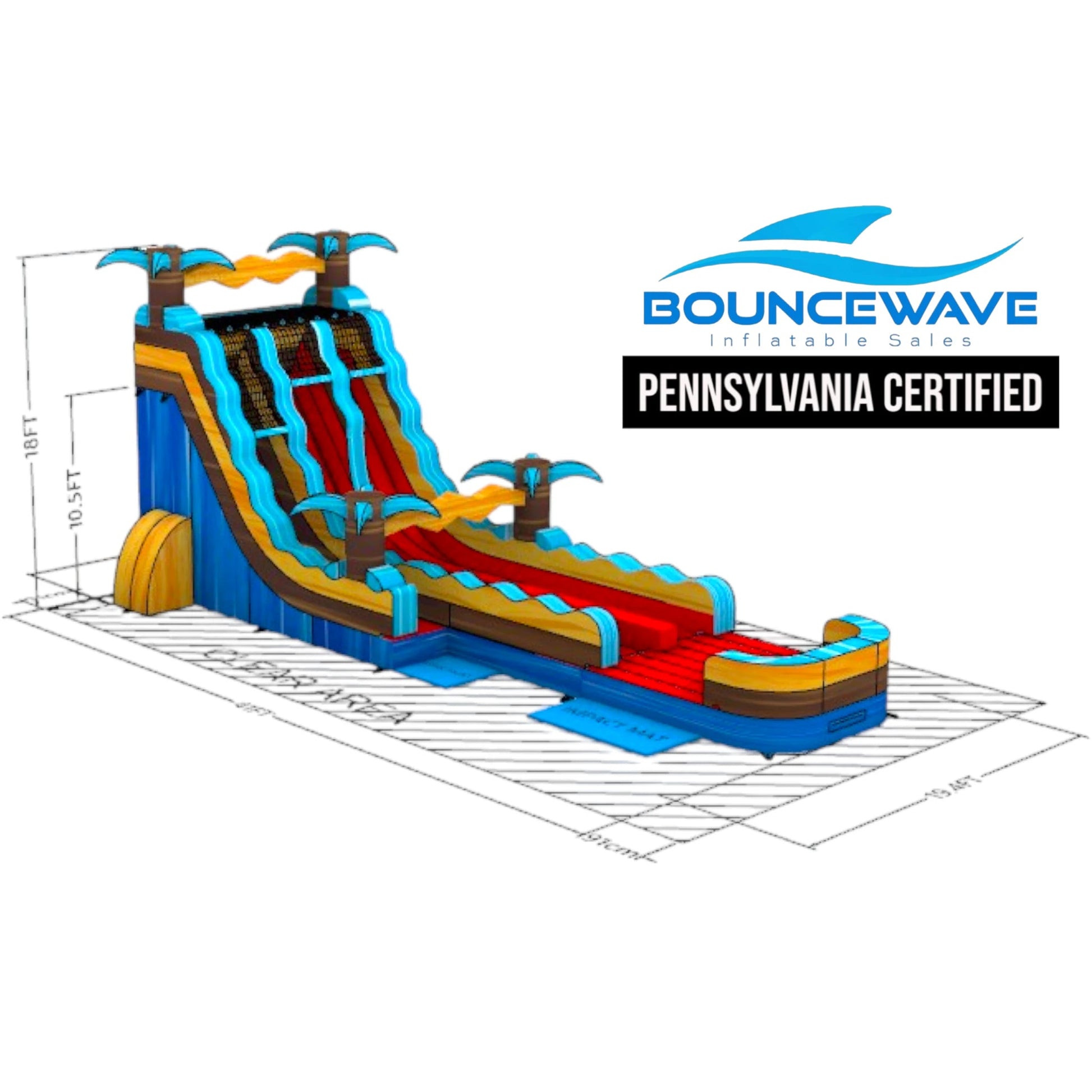 18ft Tropic Shock Hybrid DL Inflatable Water Slide PA Certified - BounceWave Inflatable Sales