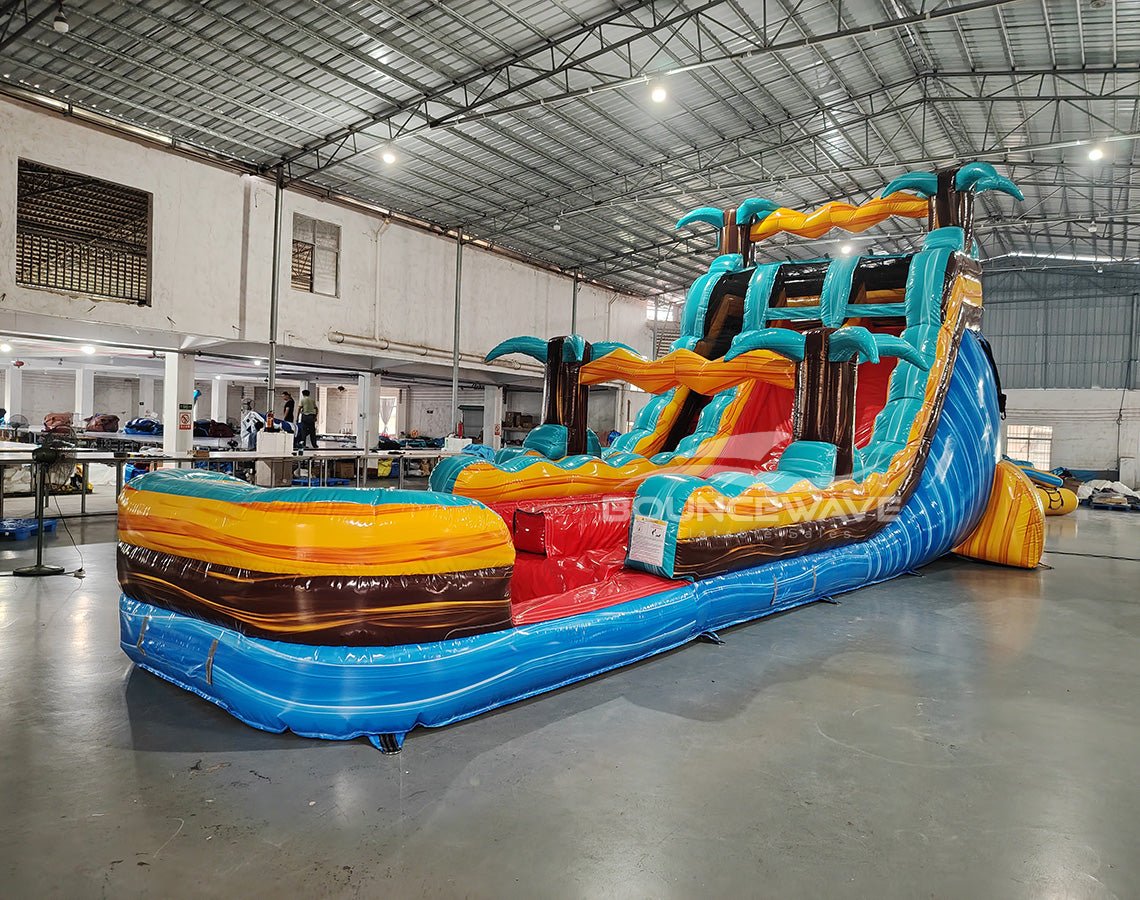 18ft Tropic Shock Hybrid Dual Lane Inflatable Water Slide - BounceWave Inflatable Sales