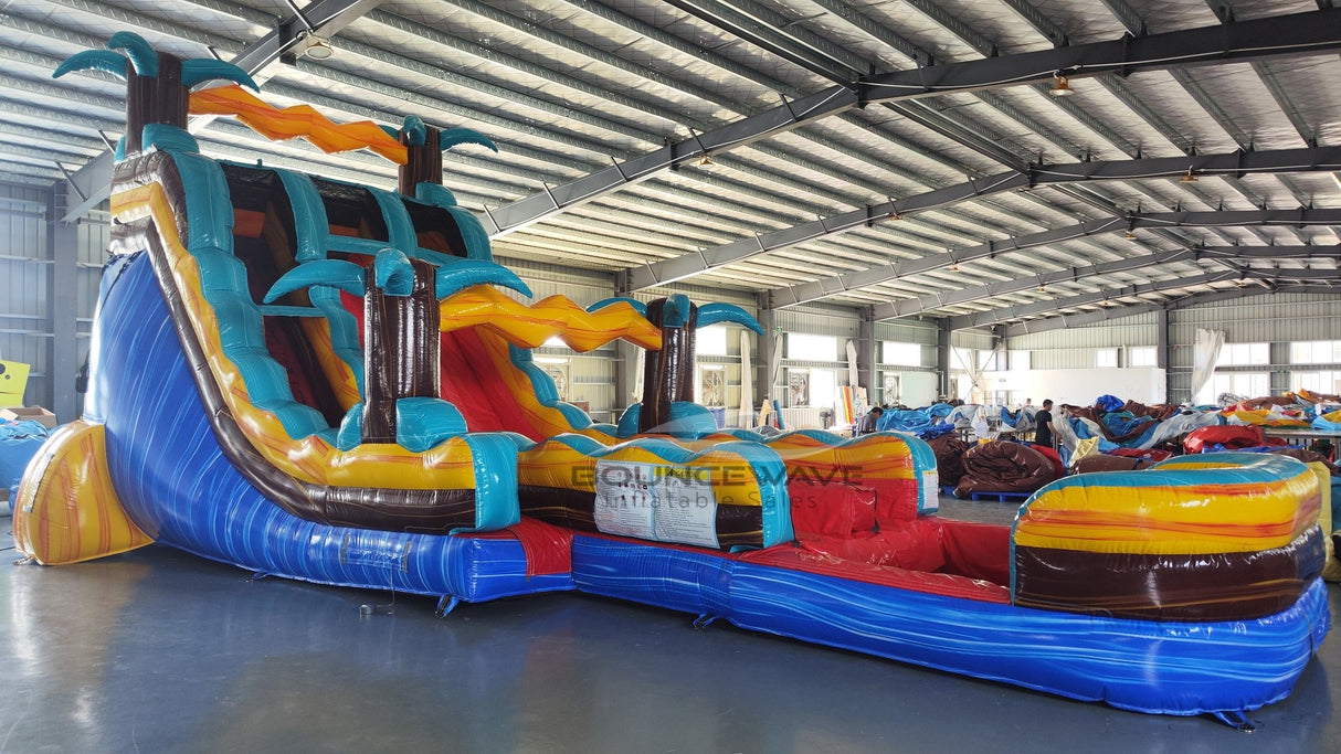 18ft Tropic Shock Hybrid Dual Lane Inflatable Water Slide - BounceWave Inflatable Sales