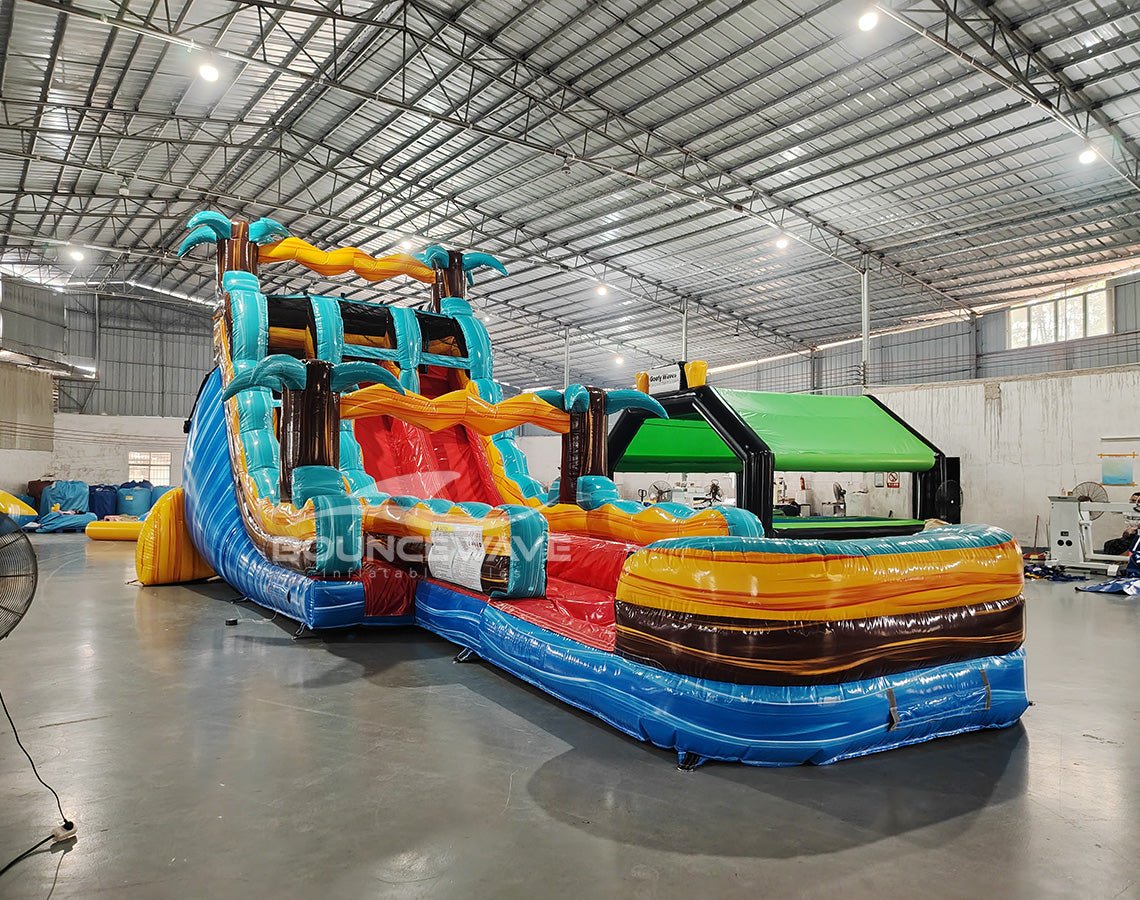 18ft Tropic Shock Hybrid Dual Lane Inflatable Water Slide - BounceWave Inflatable Sales