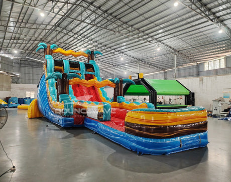 18ft Tropic Shock Hybrid Dual Lane Inflatable Water Slide - BounceWave Inflatable Sales