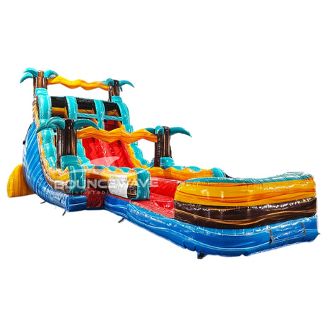 18ft Tropic Shock Hybrid Dual Lane Inflatable Water Slide - BounceWave Inflatable Sales