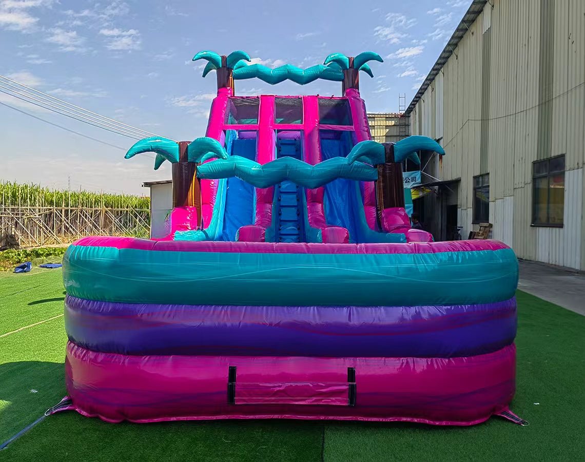 18ft Ultra Shock Dual Lane Water Slide – Center Climb - BounceWave Inflatable Sales