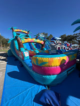 19ft Island Flow Palms Commercial Single Lane Inflatable Water Slide - BounceWave Inflatable Sales