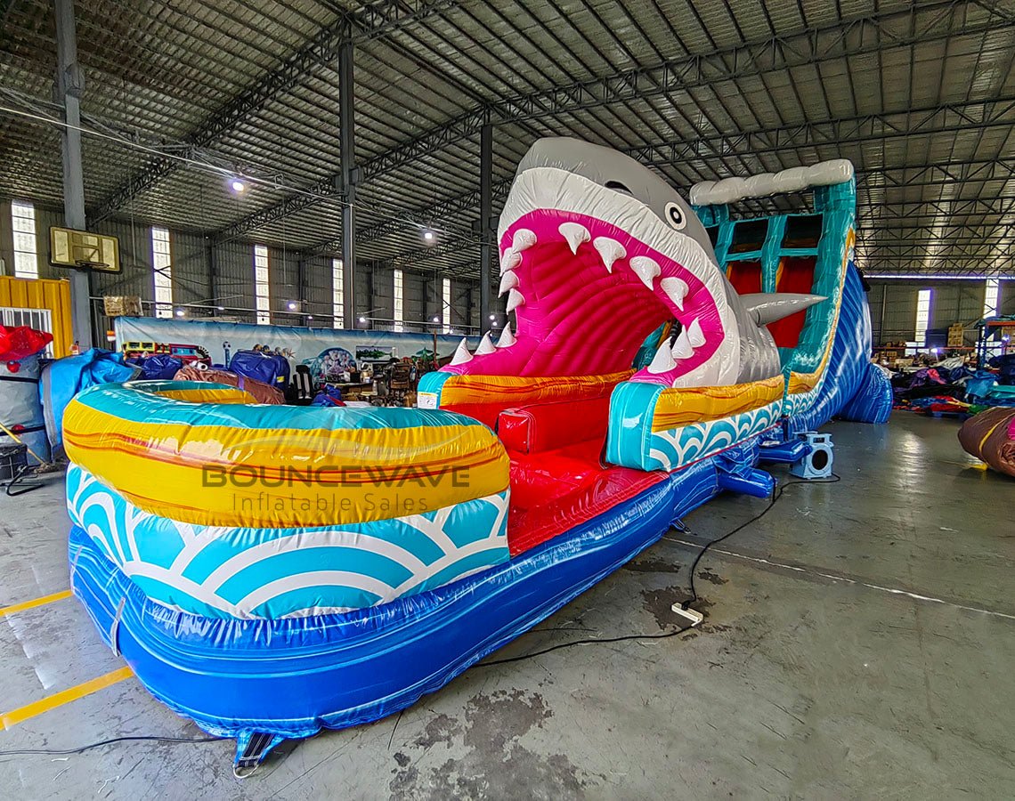 20ft 2 Piece Rogue Shark Attack Hybrid Dual Lane Inflatable Water Slide - BounceWave Inflatable Sales