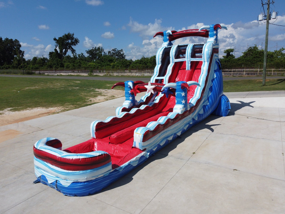20ft Star Spangled Splash Hybrid Dual Lane Inflatable Water Slide - BounceWave Inflatable Sales