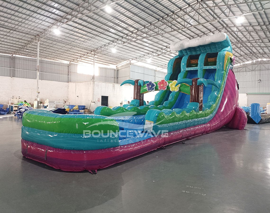 20ft Summer Luau Hybrid Dual Lane Inflatable Water Slide - BounceWave Inflatable Sales