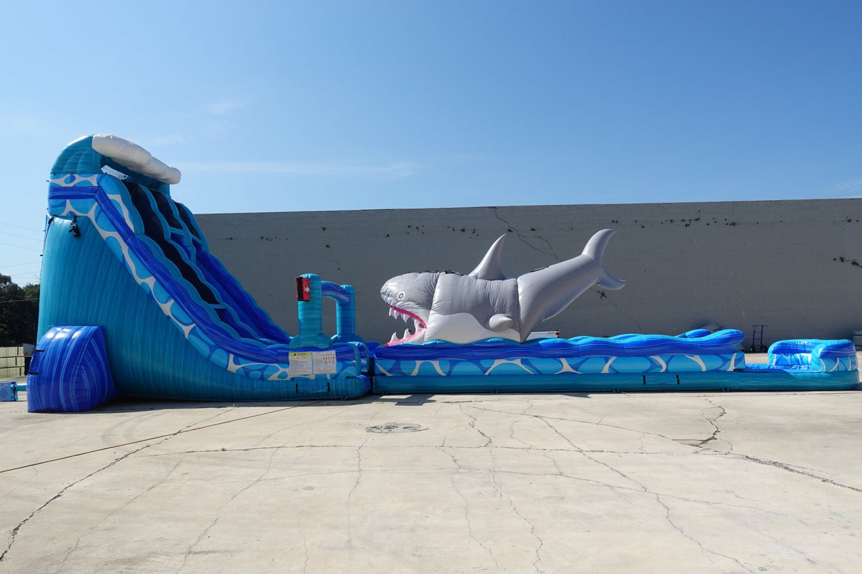 24ft Rogue Great White Dual Lane 2pc Commercial Water Slide with Inflatable Slip & Slide - BounceWave Inflatable Sales