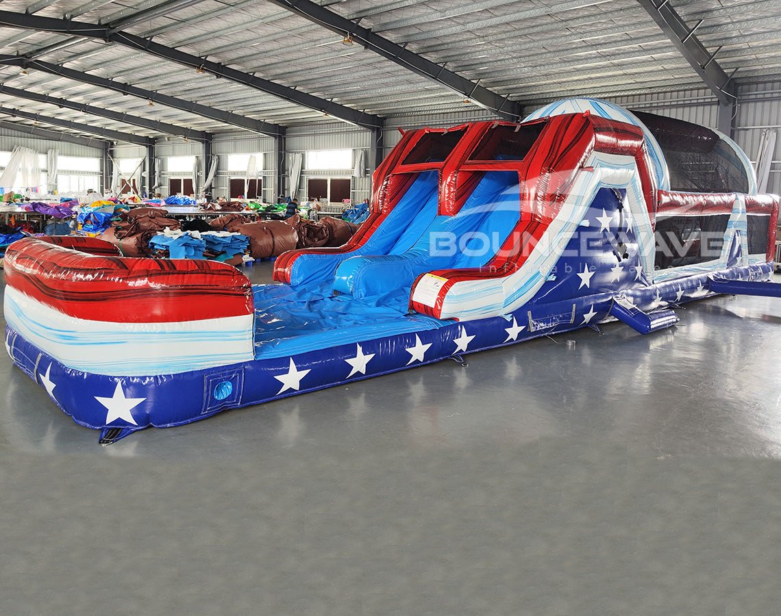 46ft American Thunder Stars Commercial Hybrid Inflatable Obstacle Course - BounceWave Inflatable Sales