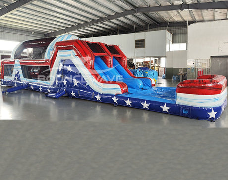 46ft American Thunder Stars Commercial Hybrid Inflatable Obstacle Course - BounceWave Inflatable Sales