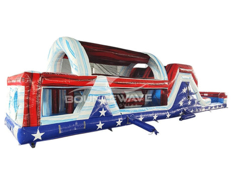 46ft American Thunder Stars Commercial Hybrid Inflatable Obstacle Course - BounceWave Inflatable Sales