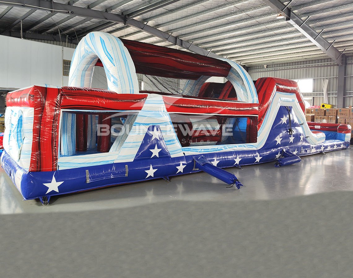 46ft American Thunder Stars Commercial Hybrid Inflatable Obstacle Course - BounceWave Inflatable Sales