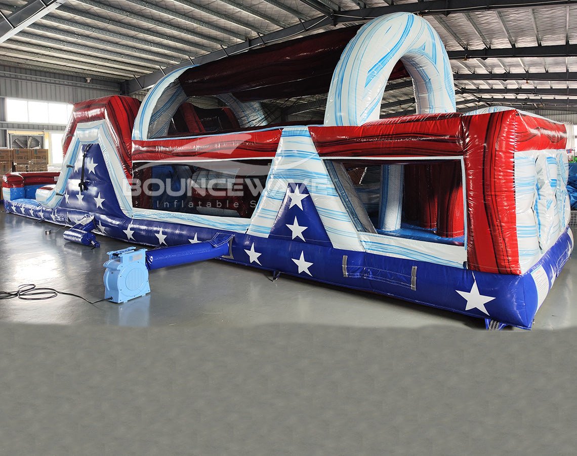 46ft American Thunder Stars Commercial Hybrid Inflatable Obstacle Course - BounceWave Inflatable Sales