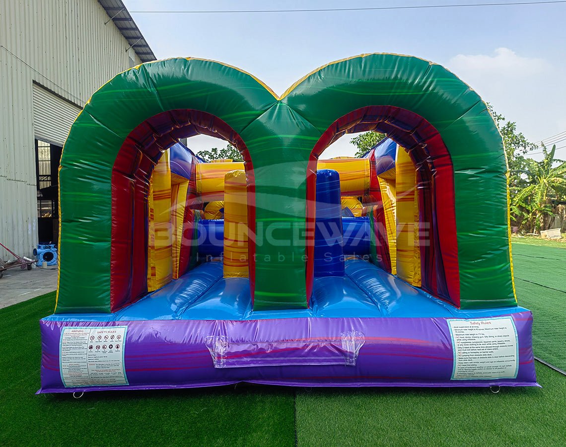 46ft Multi - Color Marble "Flash" Hybrid Inflatable Obstacle Course - BounceWave Inflatable Sales
