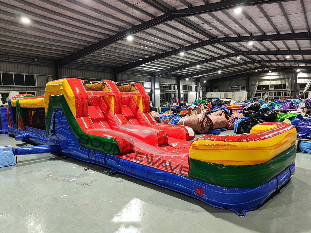 46ft Primary Marble "Flash" Hybrid Inflatable Obstacle Course - BounceWave Inflatable Sales