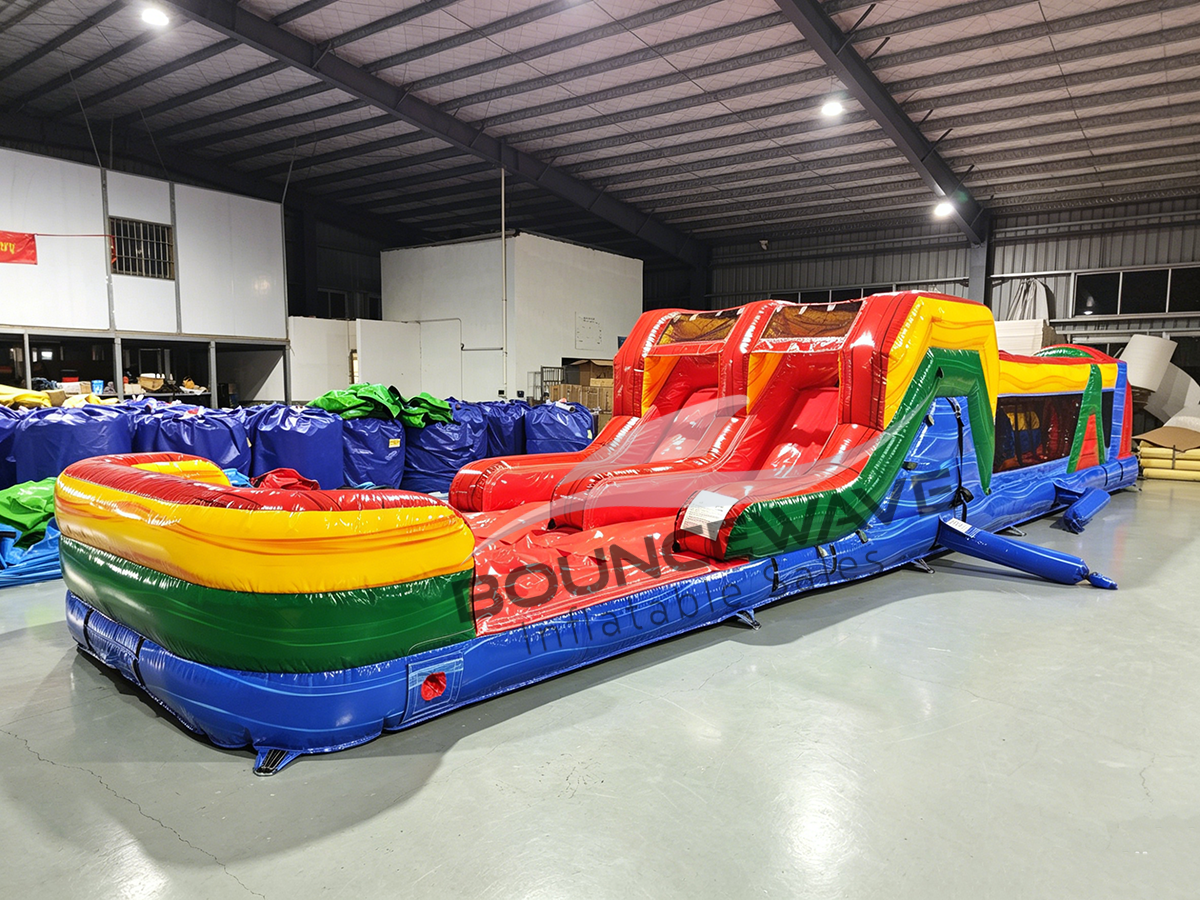 46ft Primary Marble "Flash" Hybrid Inflatable Obstacle Course - BounceWave Inflatable Sales