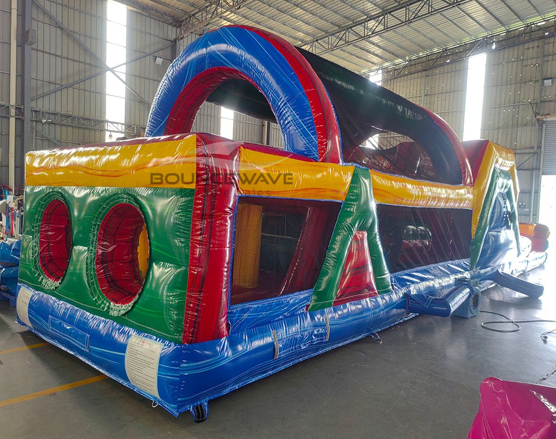 46ft Primary Marble Hybrid Wet/Dry Inflatable Obstacle Course - BounceWave Inflatable Sales