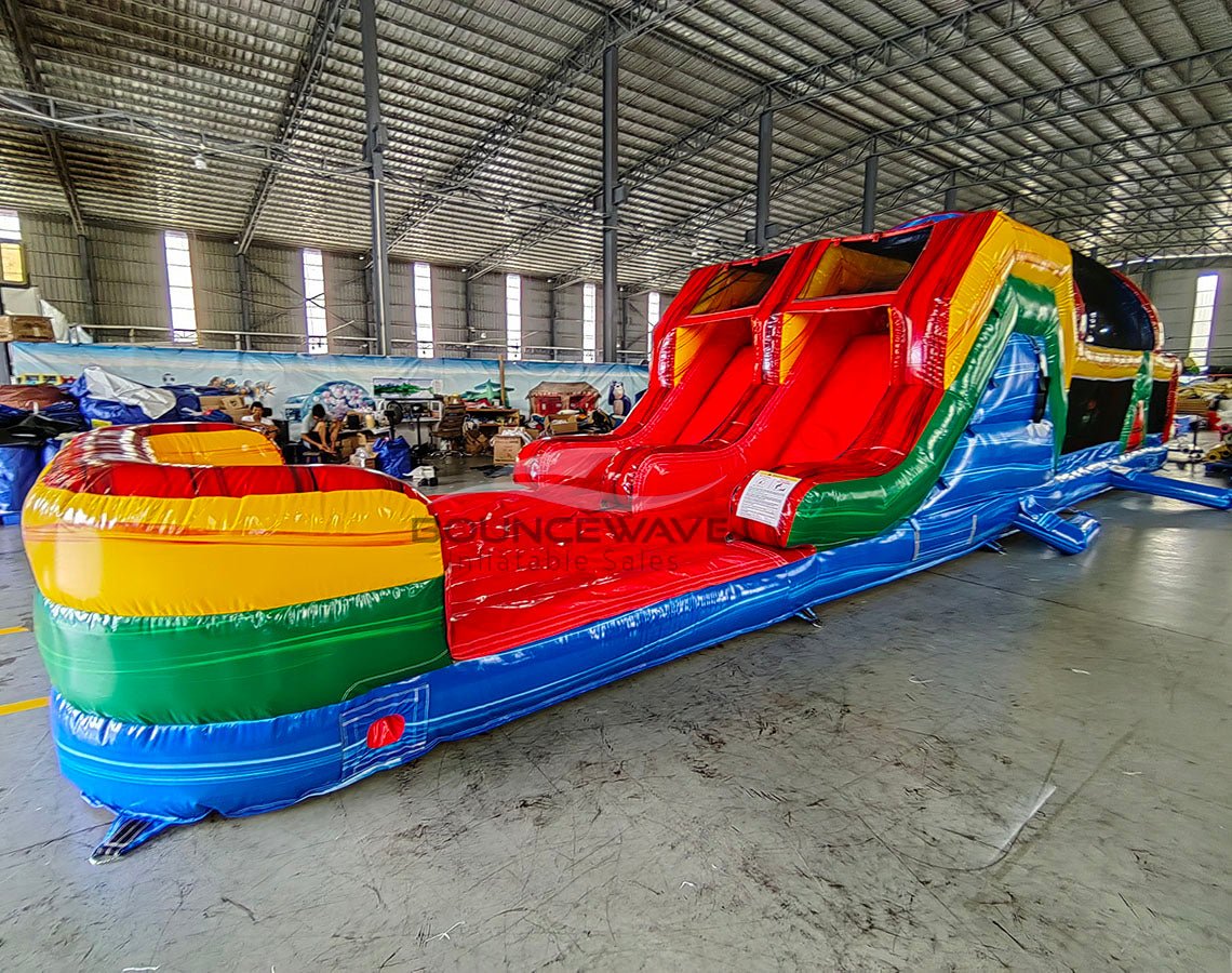 46ft Primary Marble Hybrid Wet/Dry Inflatable Obstacle Course - BounceWave Inflatable Sales