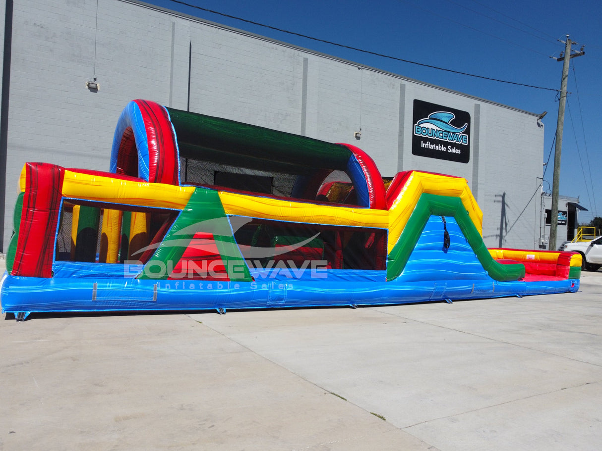 46ft Primary Marble Hybrid Wet/Dry Inflatable Obstacle Course - BounceWave Inflatable Sales
