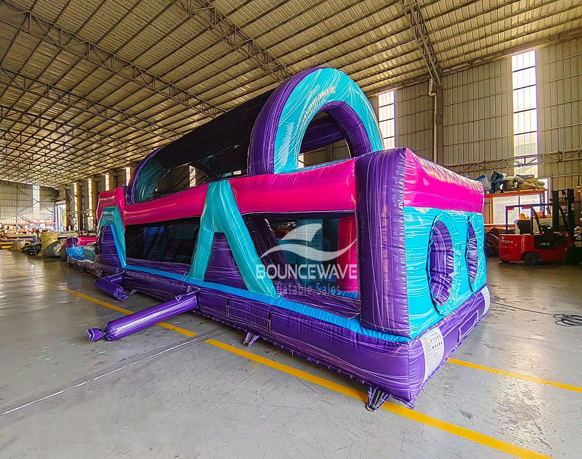46ft Purple Palace Teal Hybrid Inflatable Obstacle Course - BounceWave Inflatable Sales