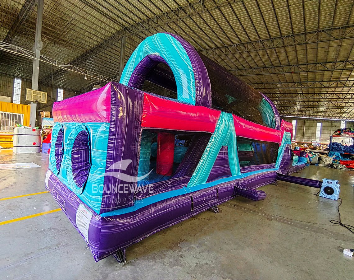 46ft Purple Palace Teal Hybrid Inflatable Obstacle Course - BounceWave Inflatable Sales