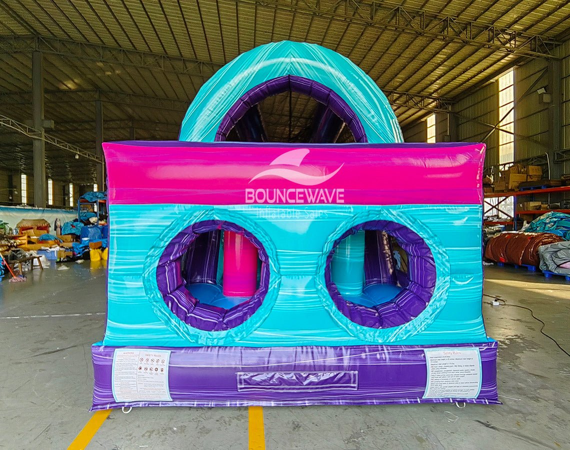 46ft Purple Palace Teal Hybrid Inflatable Obstacle Course - BounceWave Inflatable Sales