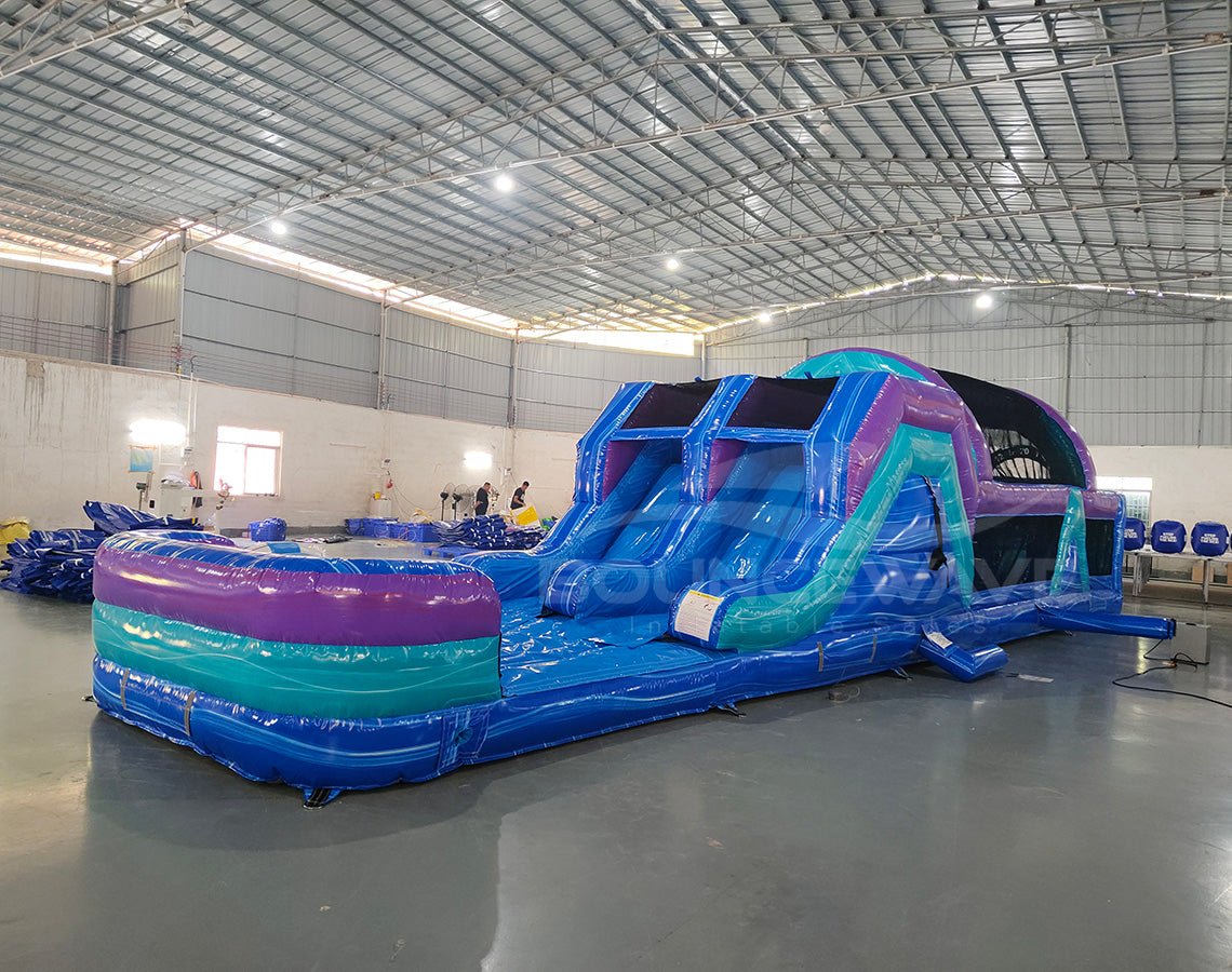 46ft Purple Plunge Hybrid Wet/Dry Inflatable Obstacle Course - BounceWave Inflatable Sales