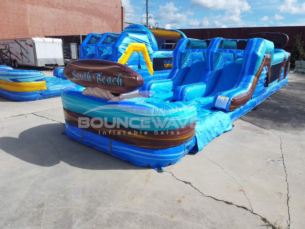 46ft South Beach Flash Hybrid Inflatable Obstacle Course – Limited Edition with Detachable Tarps - BounceWave Inflatable Sales