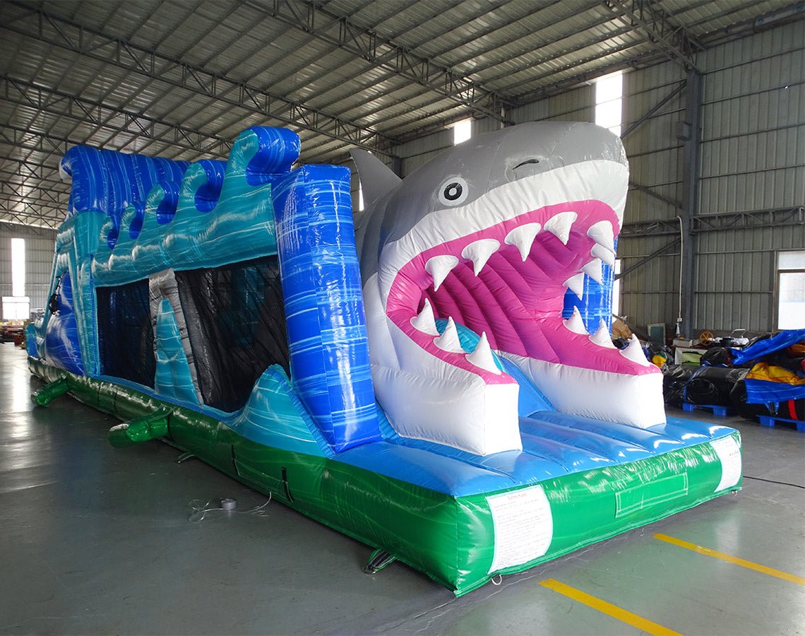 Splash Attack Inflatable 50ft Shark Attack Wet/Dry Inflatable Obstacle Course