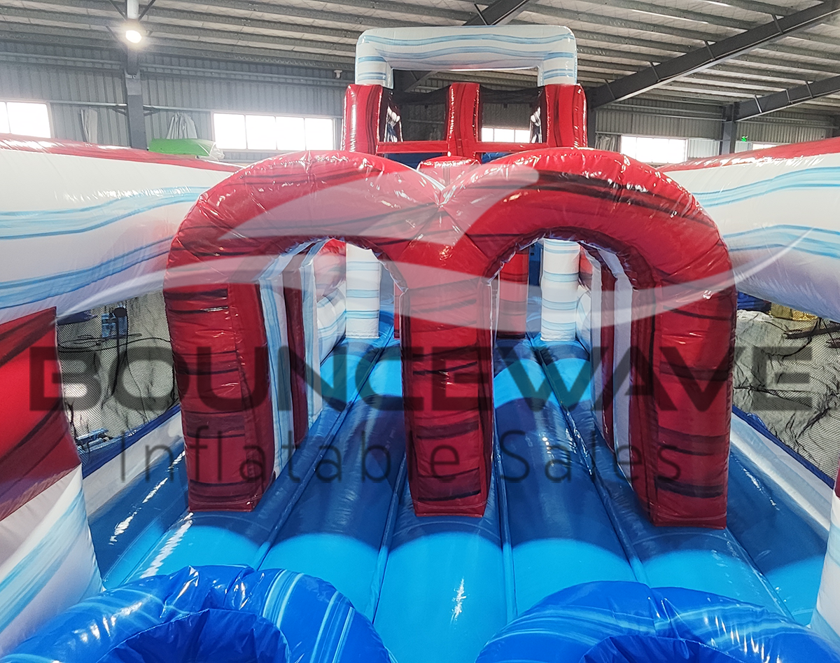 62ft American Thunder 2-Piece Wet/Dry Inflatable Obstacle Course - BounceWave Inflatable Sales