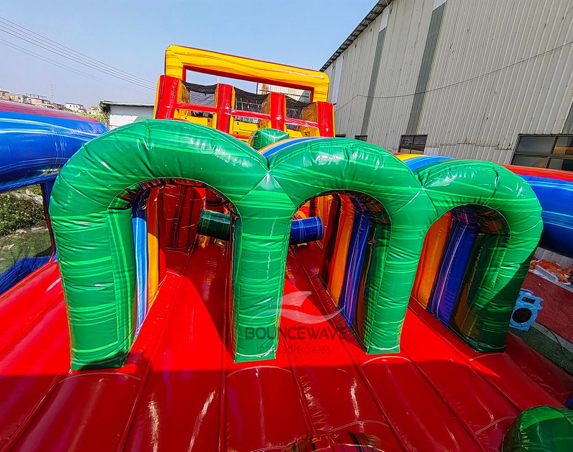 62ft Euro Marble Triple Lane 2 - Piece Wet/Dry Inflatable Obstacle Course - BounceWave Inflatable Sales