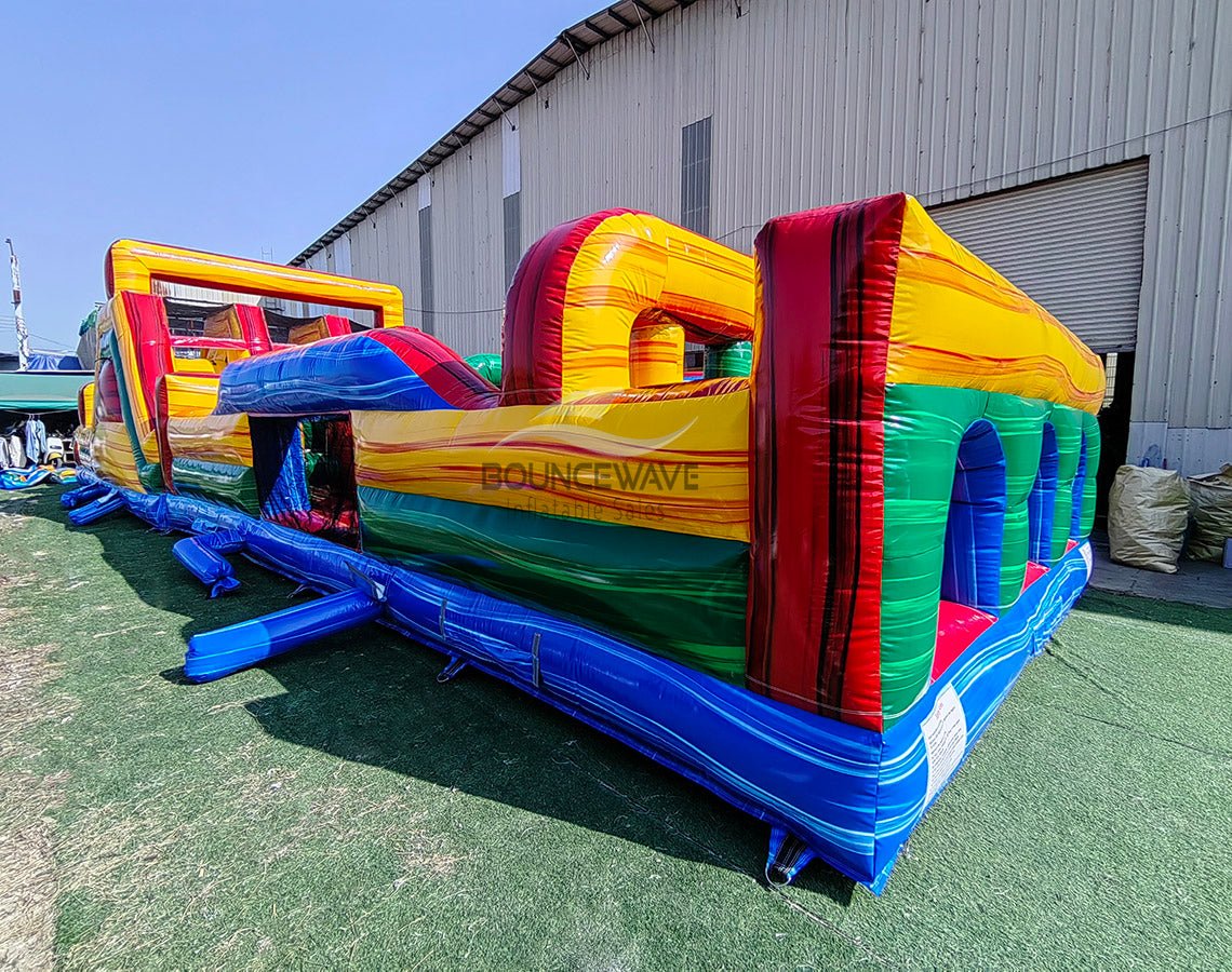 62ft Euro Marble Triple Lane 2 - Piece Wet/Dry Inflatable Obstacle Course - BounceWave Inflatable Sales