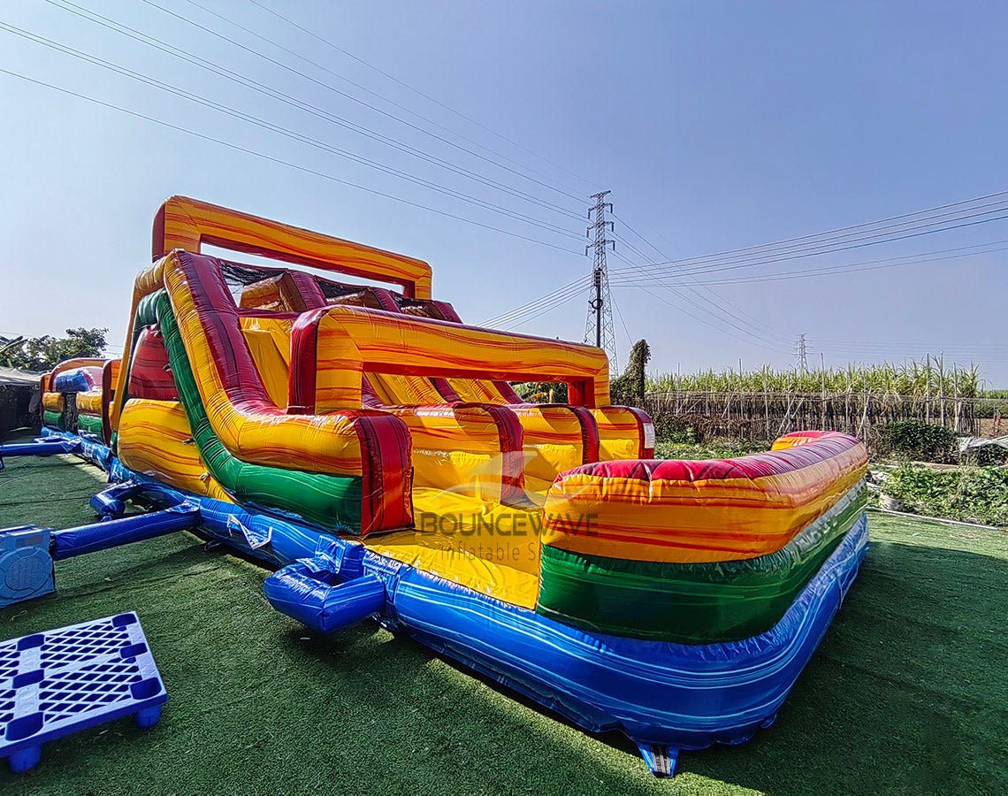 62ft Euro Marble Triple Lane 2 - Piece Wet/Dry Inflatable Obstacle Course - BounceWave Inflatable Sales