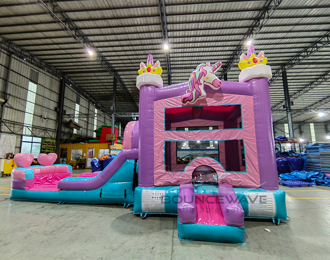 Glitter Unicorn PowerPlay Dual Lane Bounce House with Slide Combo
